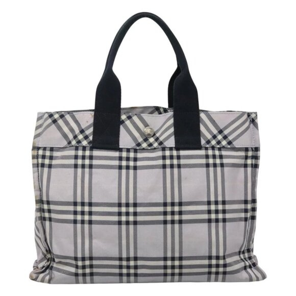 BURBERRY Nova Check Blue Label Hand Bag Nylon Purple Silver Auth hs1699 - Picture 2 of 16